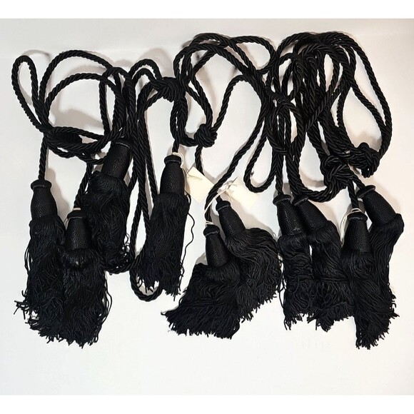 World Market Curtain Tiebacks Corded Black Tassels Window Drapery Ties NEW NOS - Picture 1 of 5